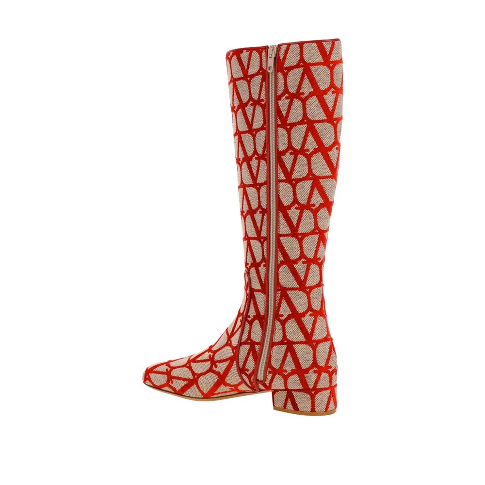 Beige Canvas Lace-Up Boots