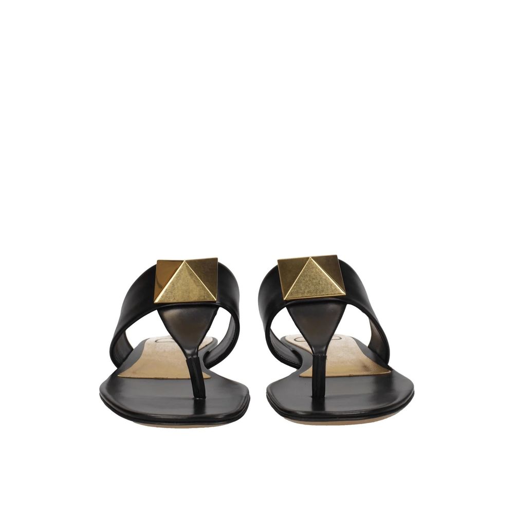 Black Calfskin Flat Sandals