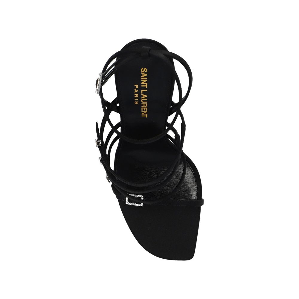 Black Silk Stiletto Heel Sandals