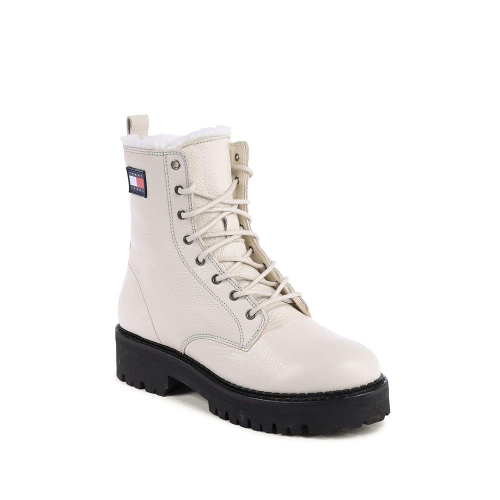 Beige Leather Ankle Boots