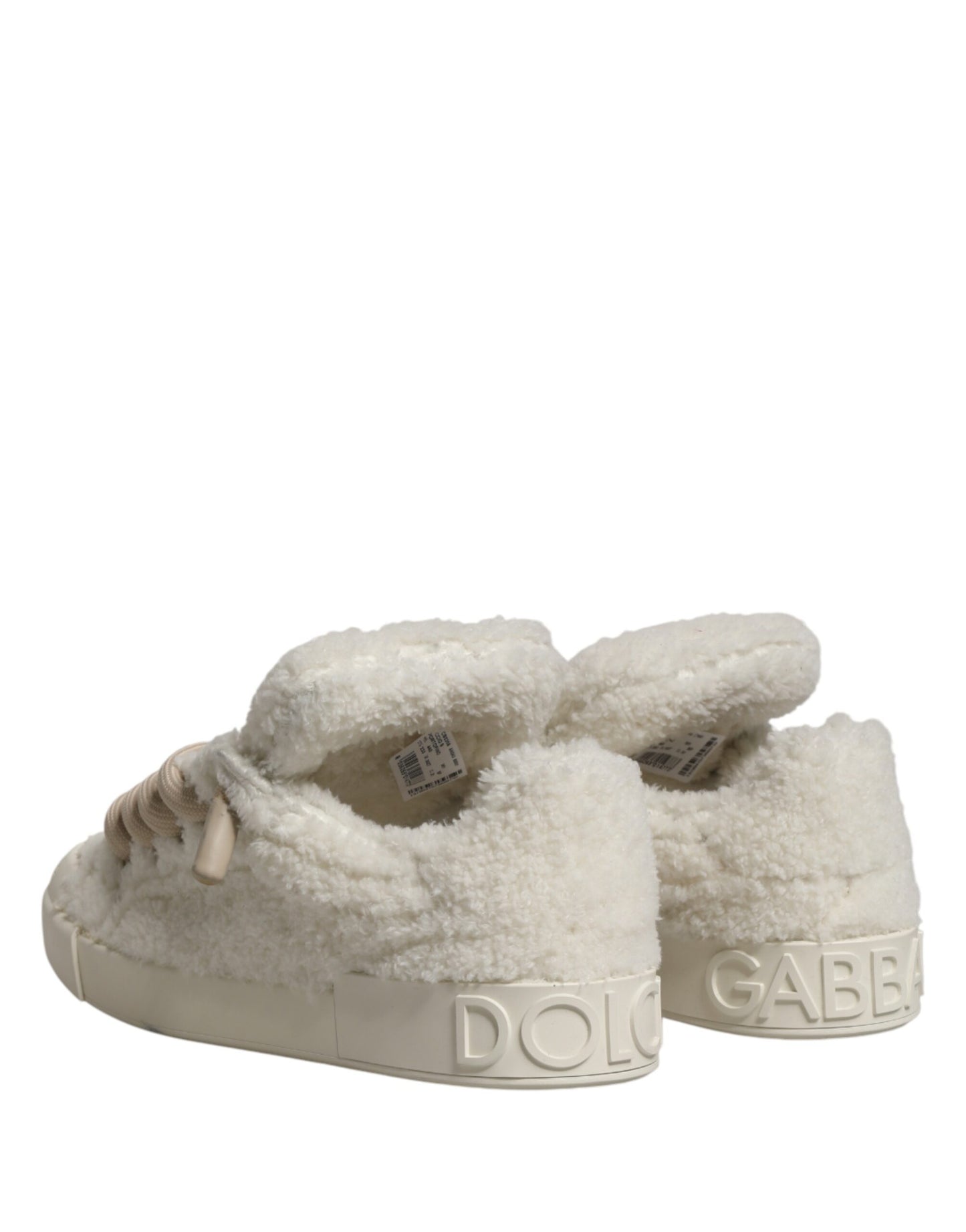 White Faux Shearling Low Top Sneakers Shoes