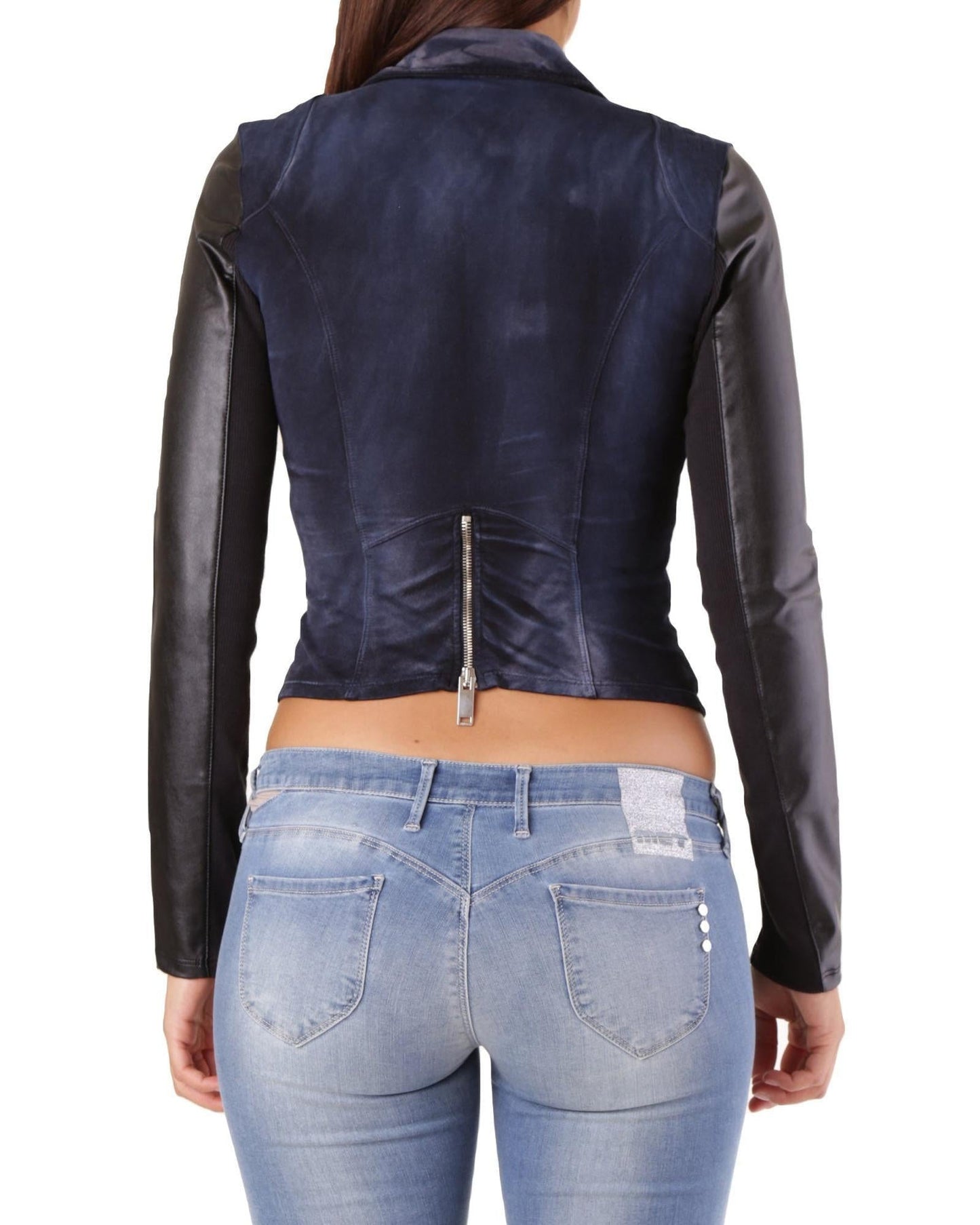 Blue Cotton Biker Jacket