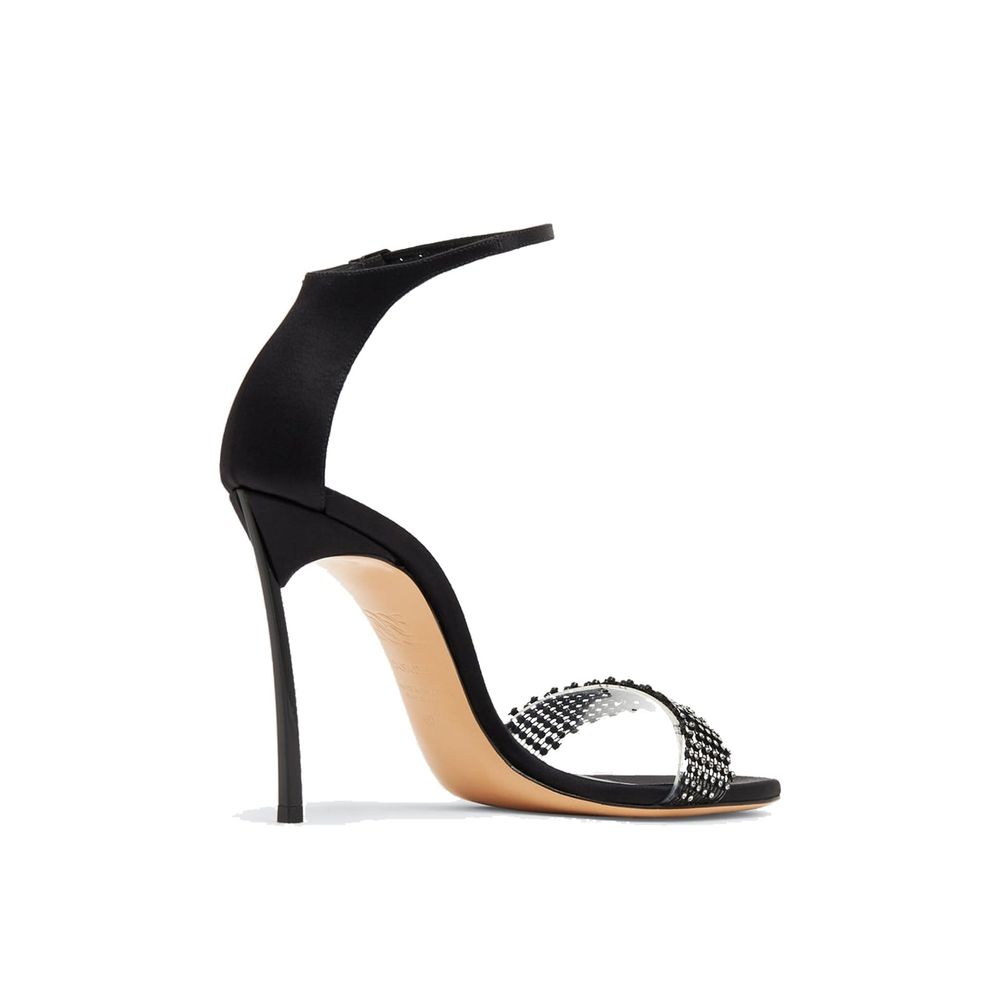 Black Silk Stiletto Heel Sandals