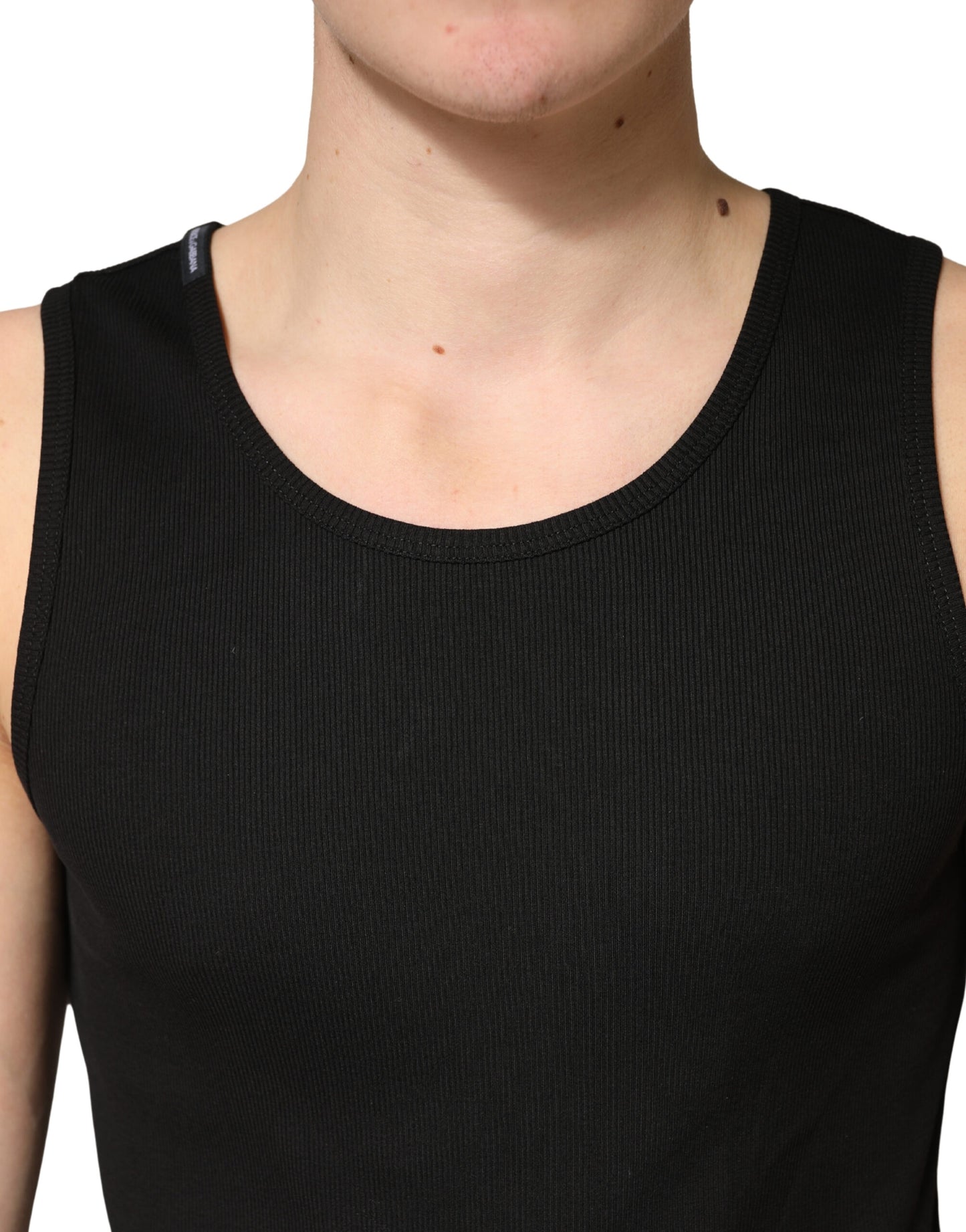 Black Cotton Ribbed Sleeveless Tank Top T-shirt