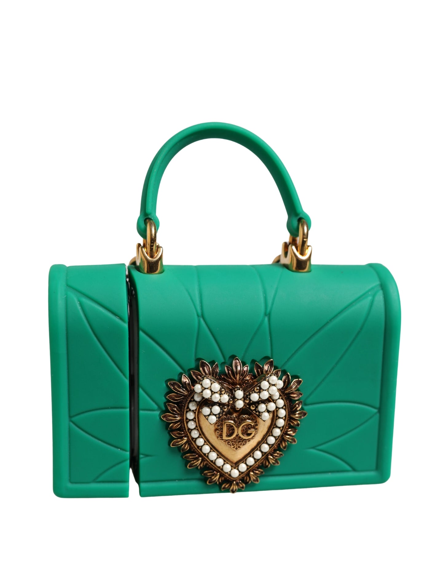 Green Silicone Devotion Heart Bag Gold Chain Airpods Case