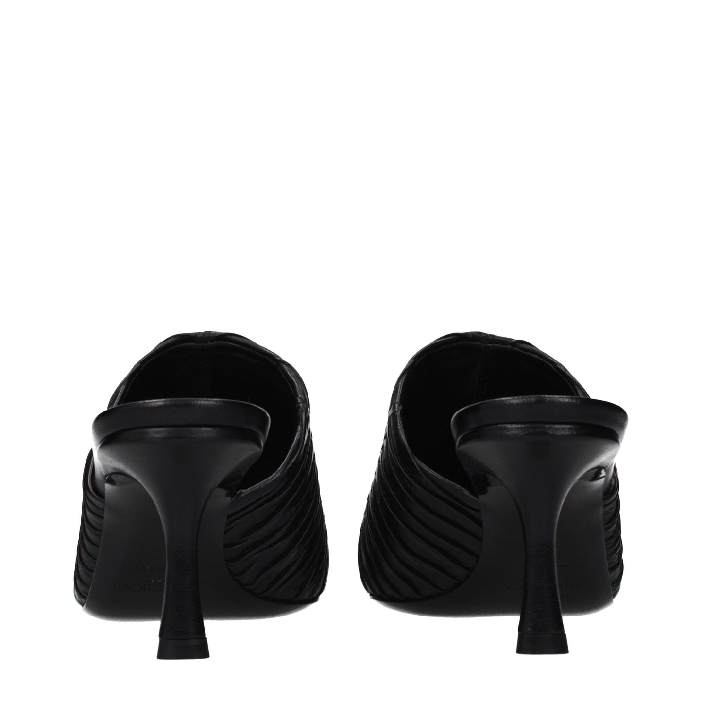 Black Leather Mid Heel Pumps