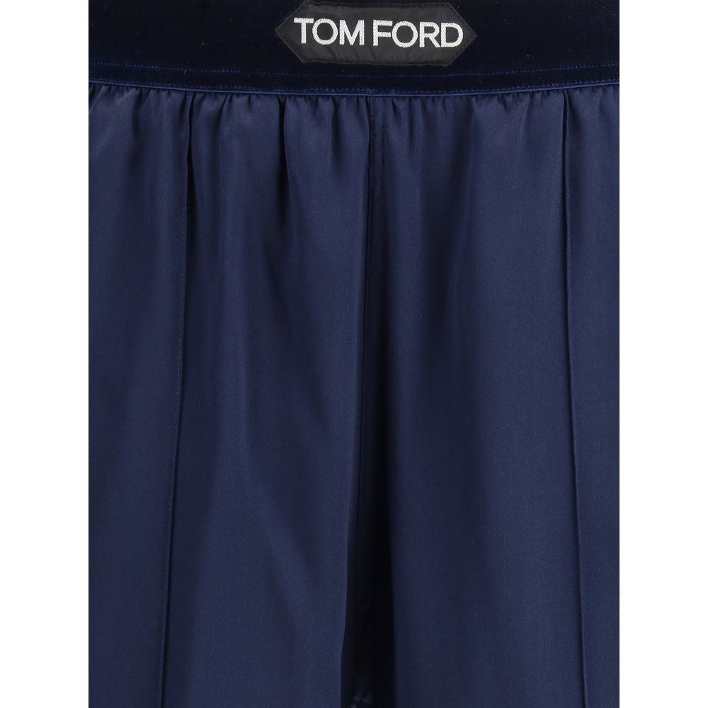 Blue Elastane Casual Pants