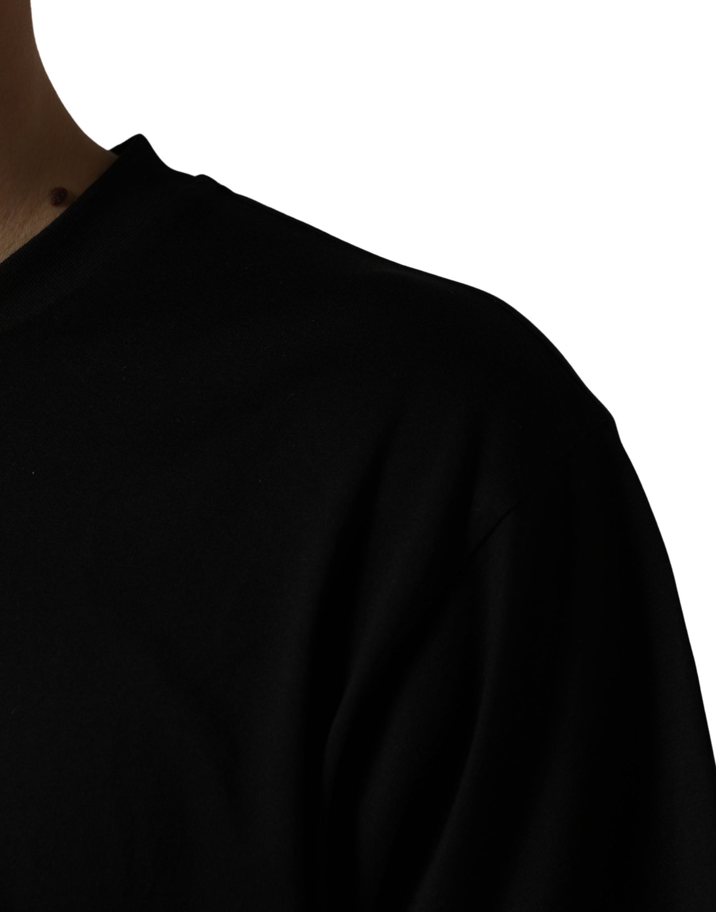 Black Logo Print Cotton Men Crew Neck T-shirt