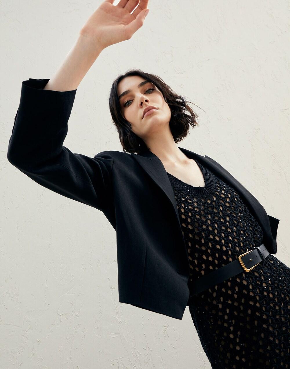 Black Viscose Jackets And Coat