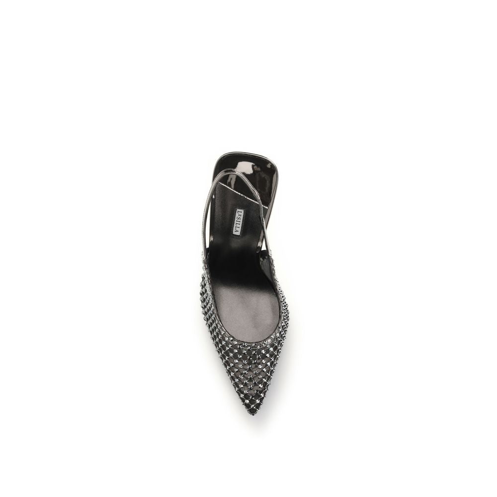 Black Nylon High Heel Pumps