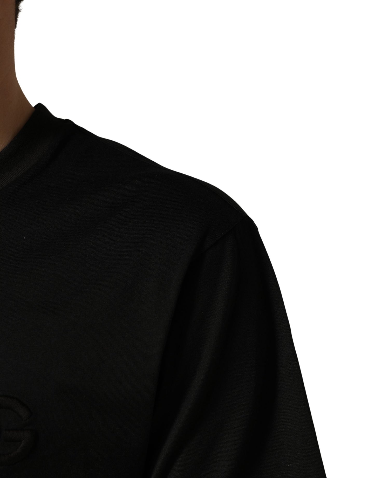 Black Cotton Short Sleeves Crew Neck T-shirt