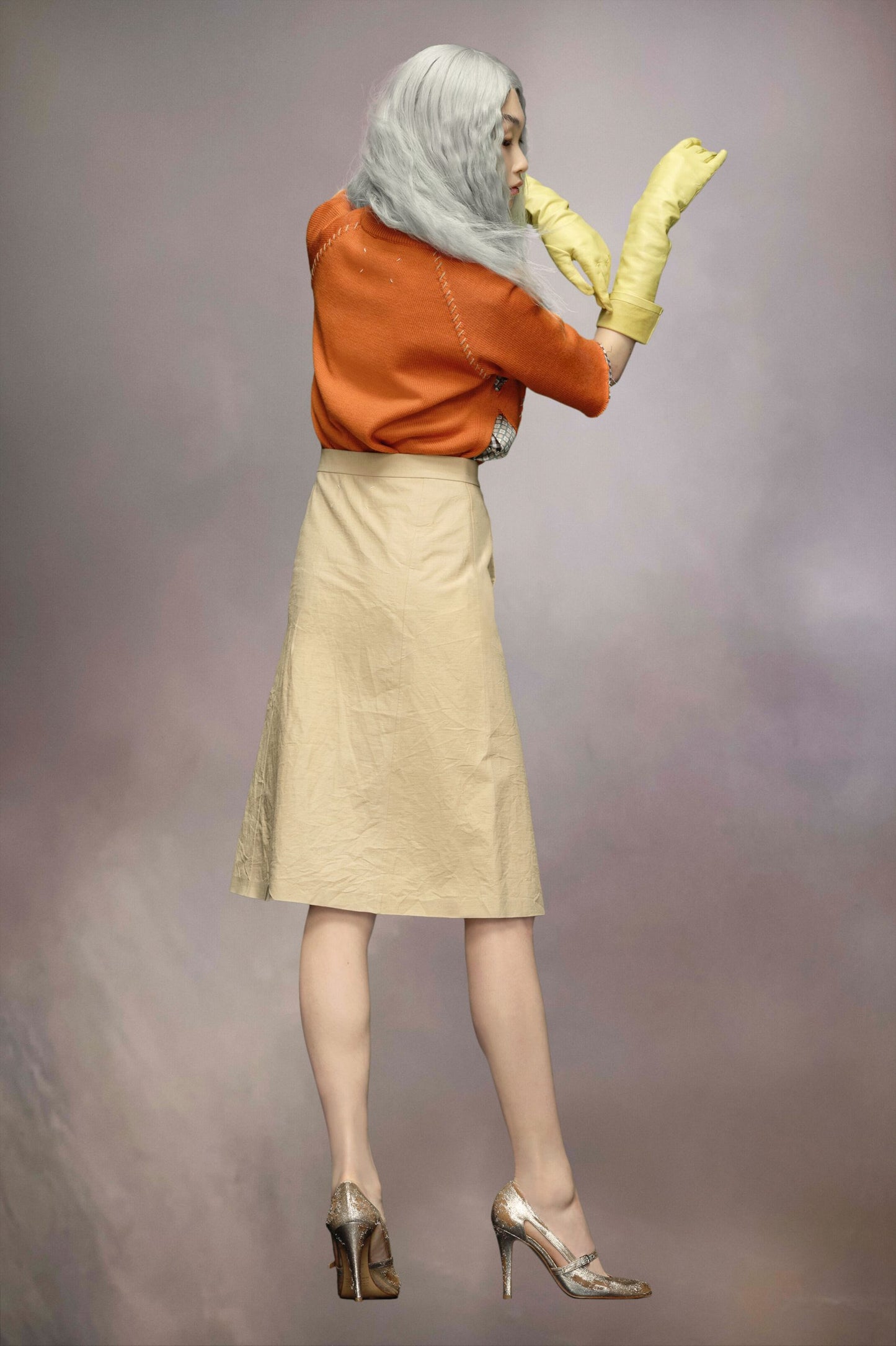 Yellow Fibres Midi Skirt