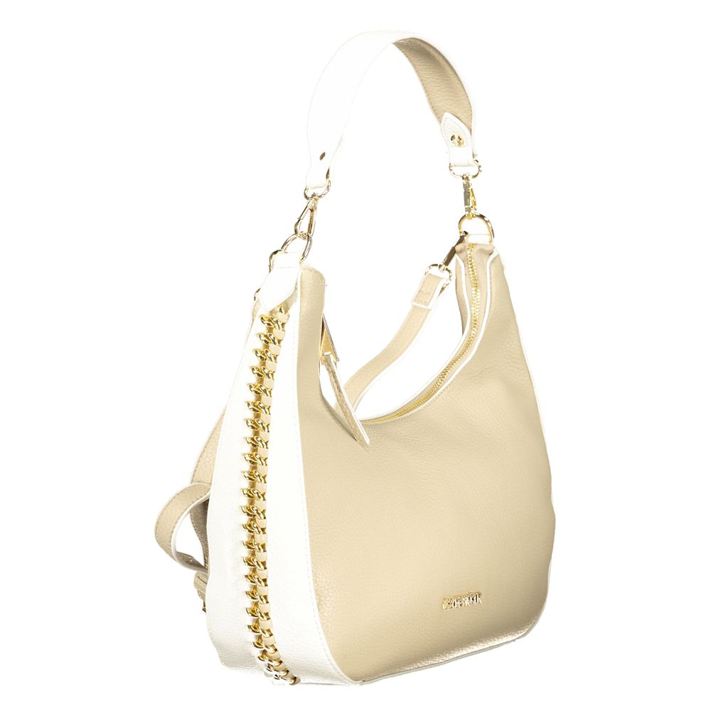Beige Polyurethane Women Handbag