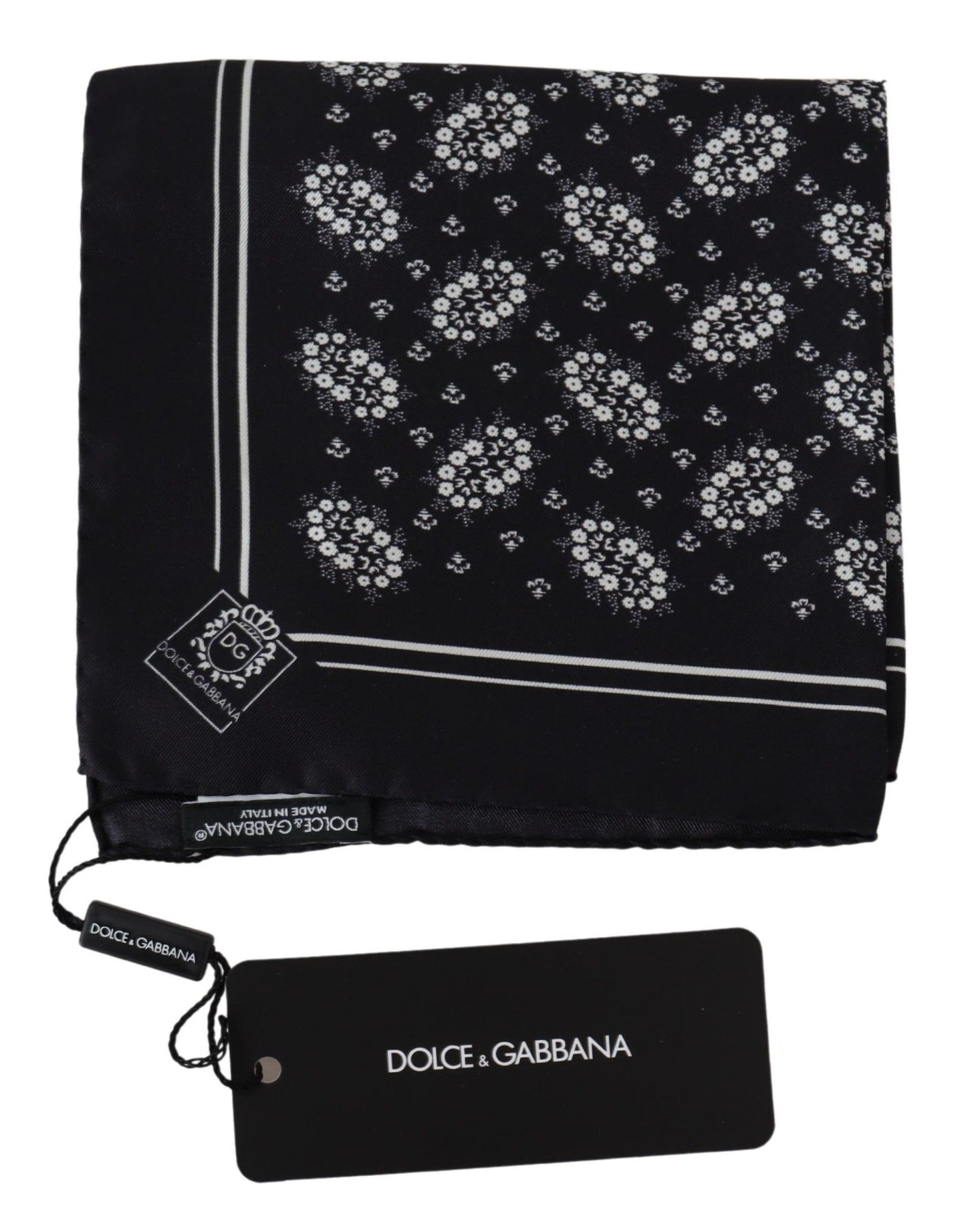 Black Patterned Square Scarf Silk Handkerchief
