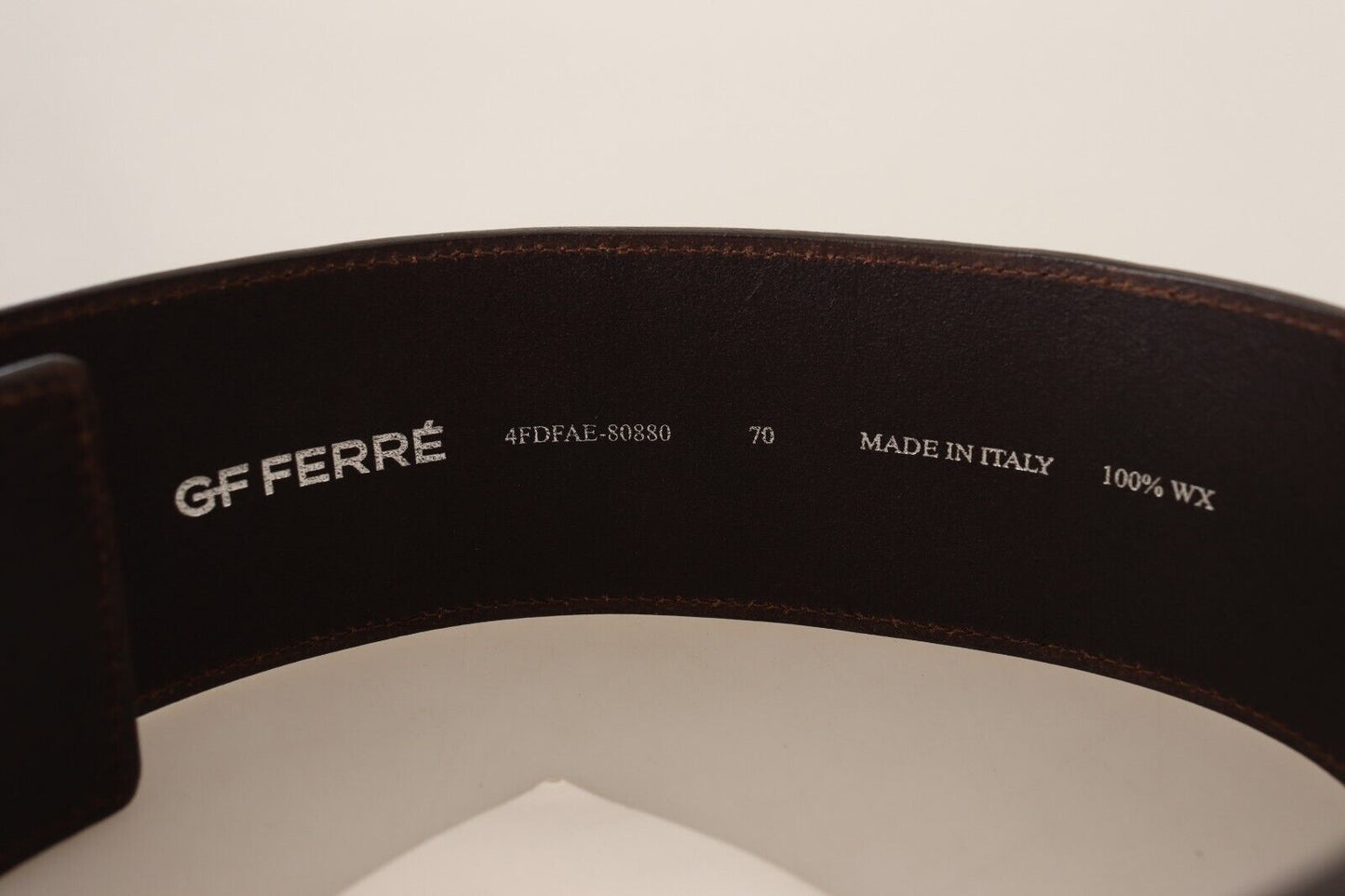 Brown Genuine Leather Wide Logo Buckle Waist Belt
