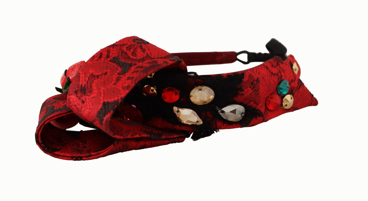Cherry Silk Crystal Bow Logo Diadem Tiara Headband