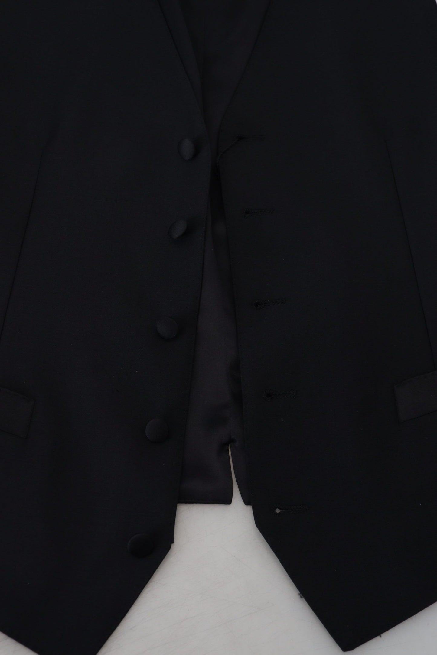 Black Virgin Wool Waistcoat Formal Dress Vest