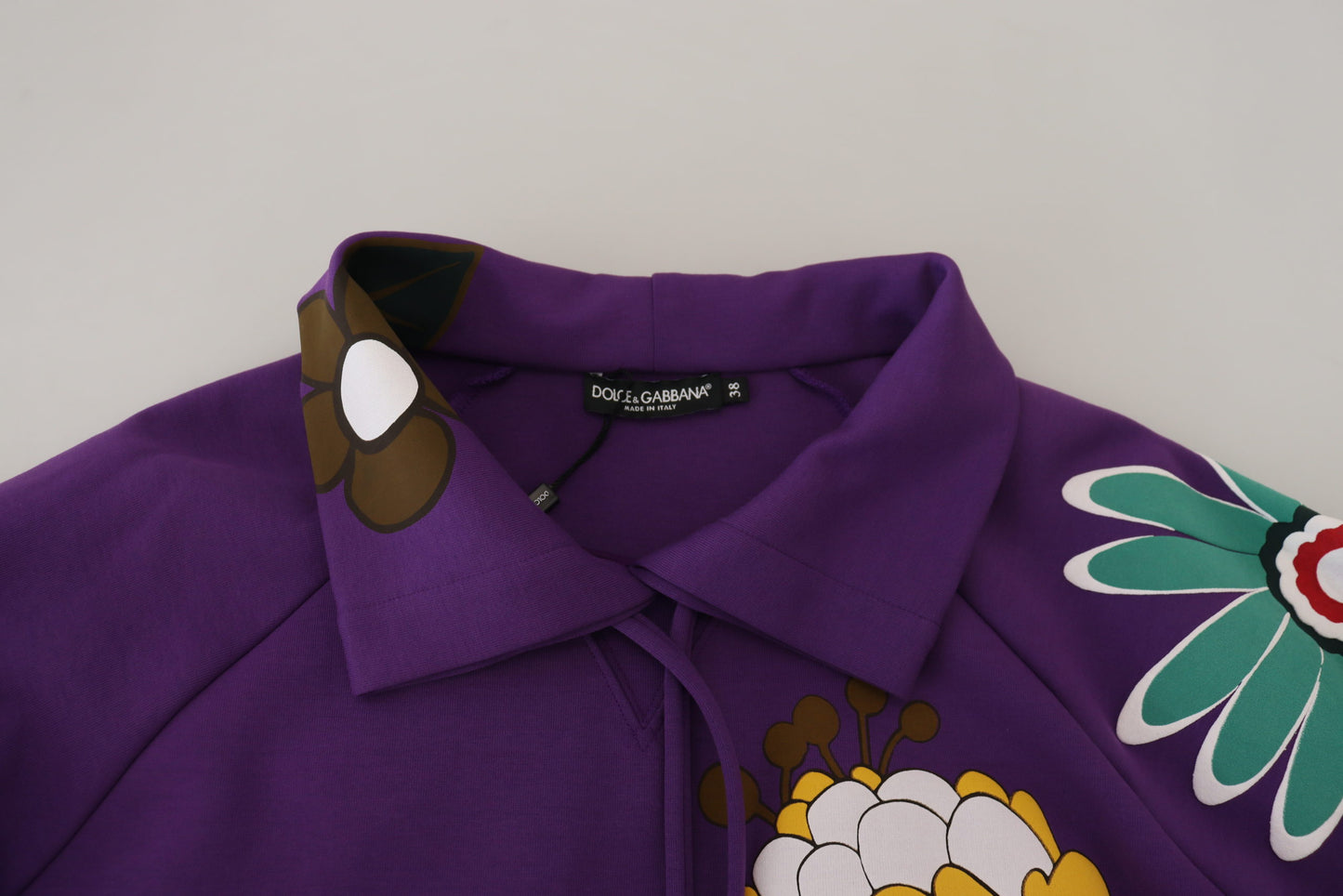 Purple Floral Print Pullover Cotton Sweater