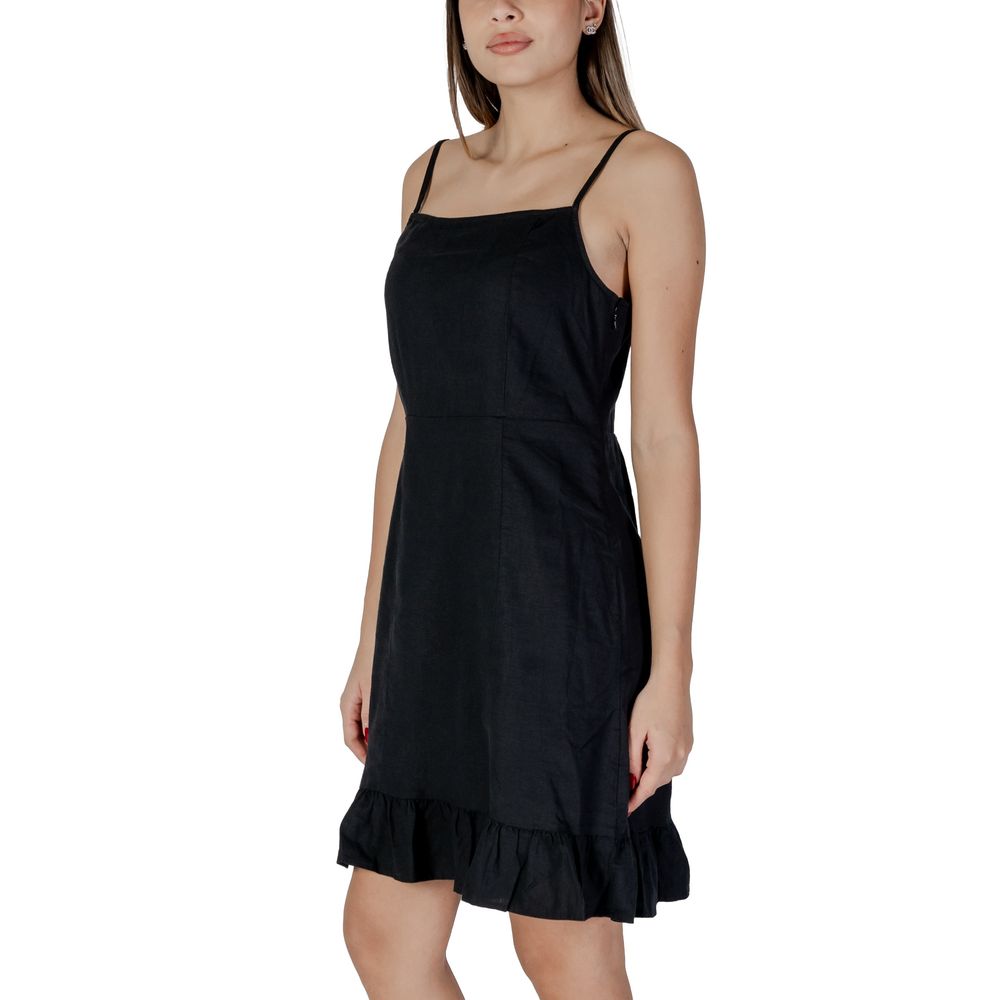 Black Linen Midi Dress