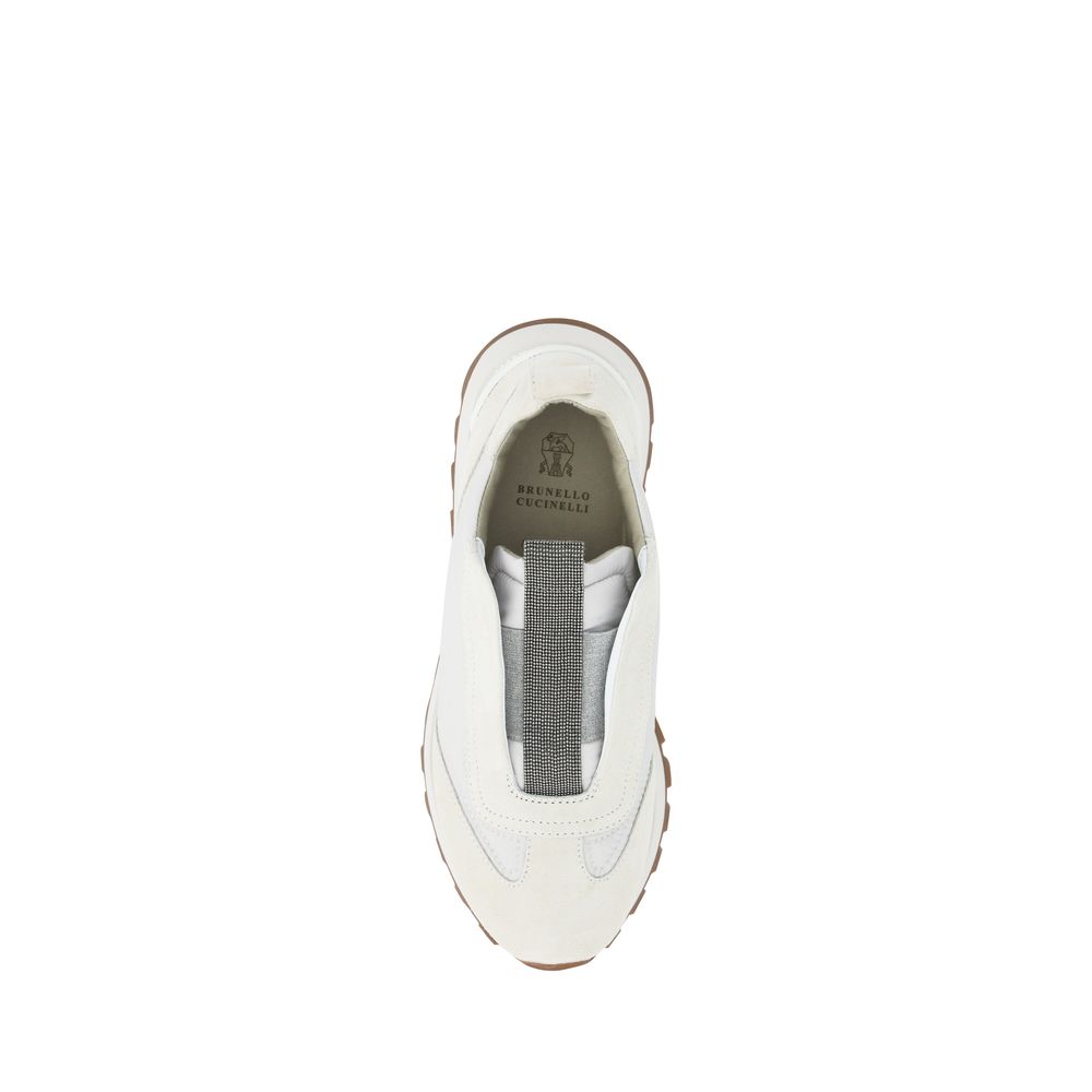 White Nylon Low Top Sneakers