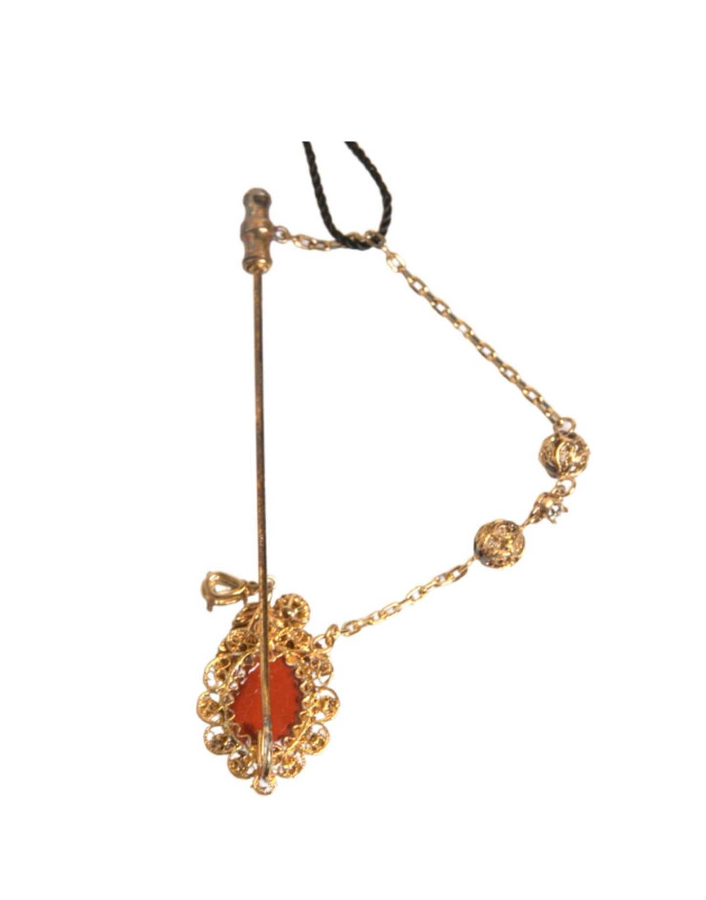 Gold Tone Crystal Chain 925 Sterling Silver Pin Brooch