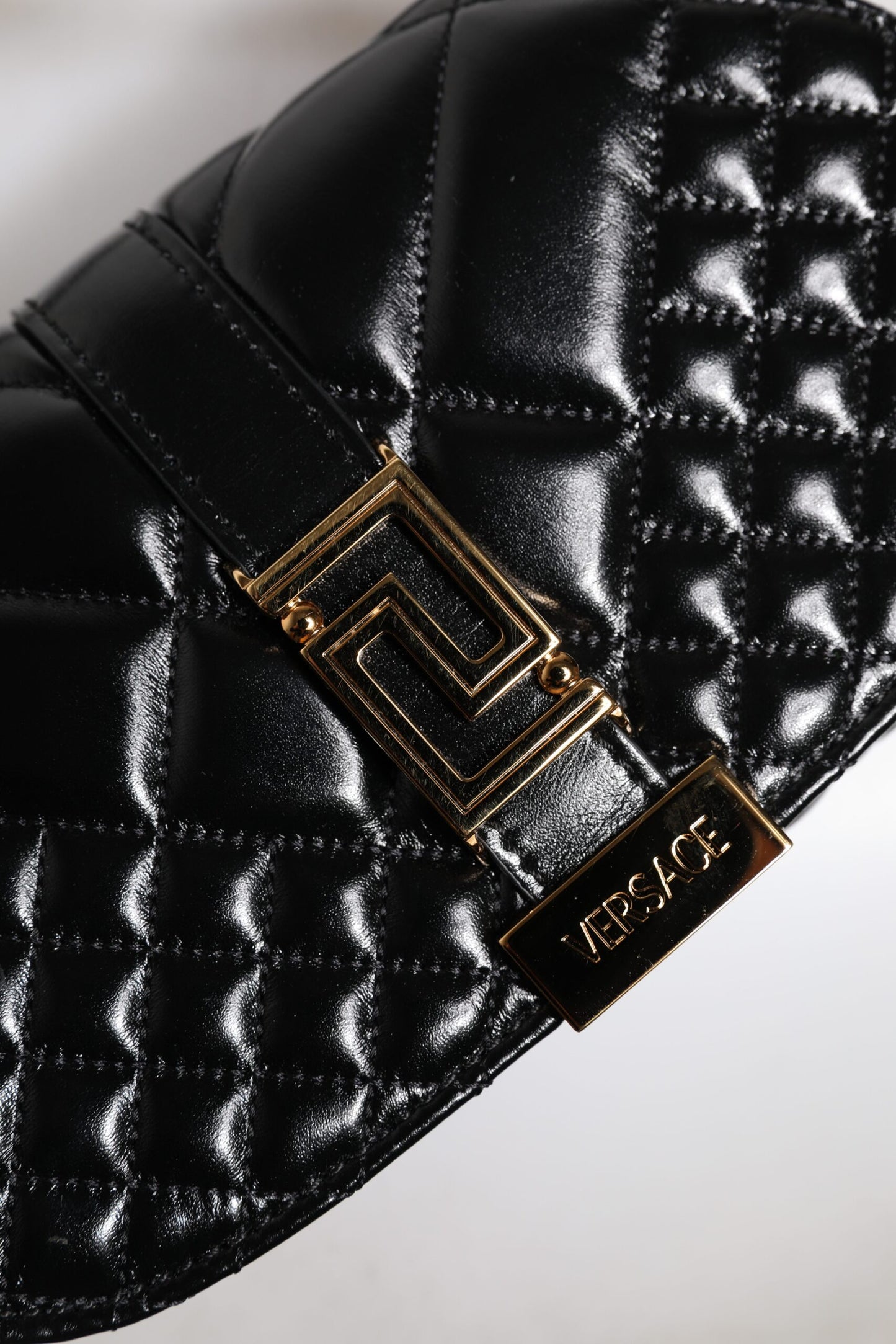 Black Calf Leather Quilted Shoulder Strap Bag