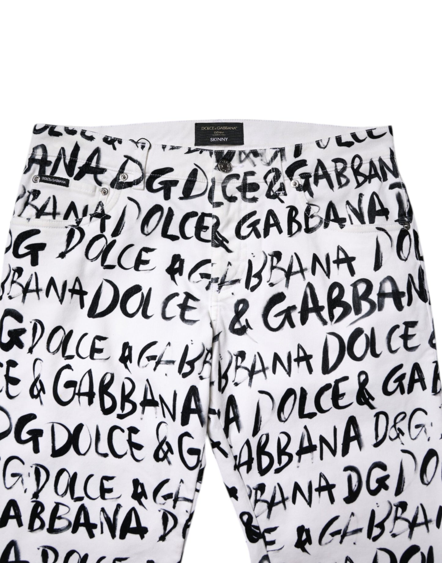 White Cotton Logo Print Skinny Denim Jeans