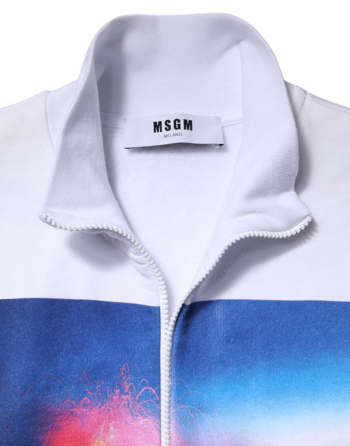 White Graphic Print Cotton Long Sleeves Full Zip Bomber Jacket