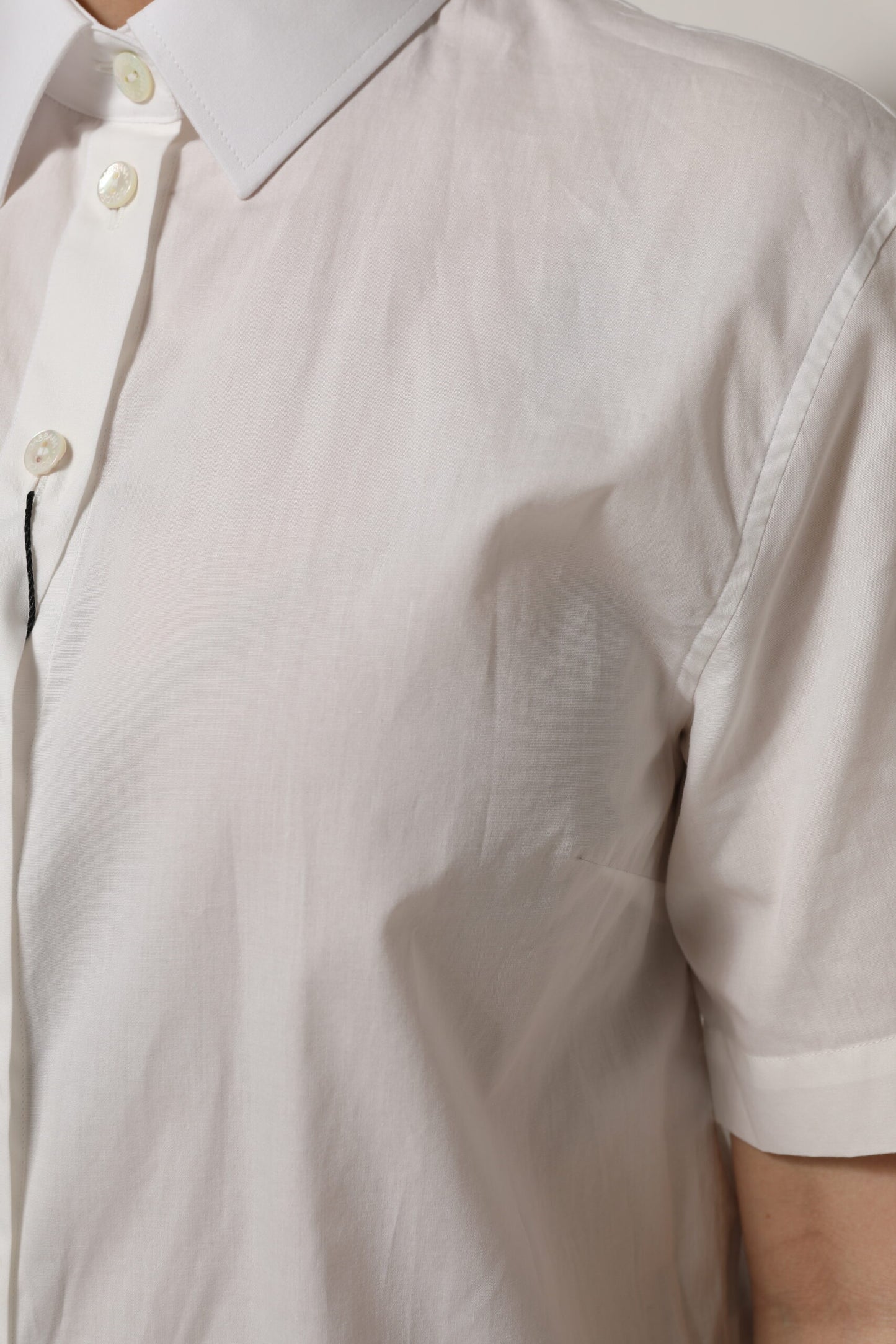 White Cotton Short Sleeves Collared Top Shirt