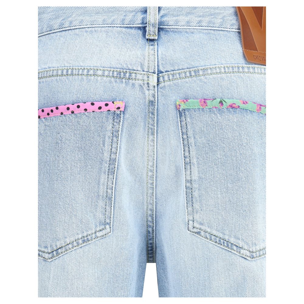 Blue Cotton Straight-Leg Jeans
