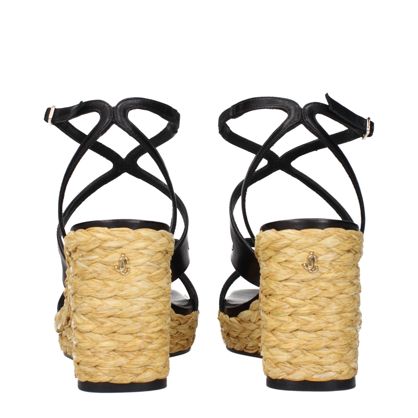 Black Leather Wedge Sandals