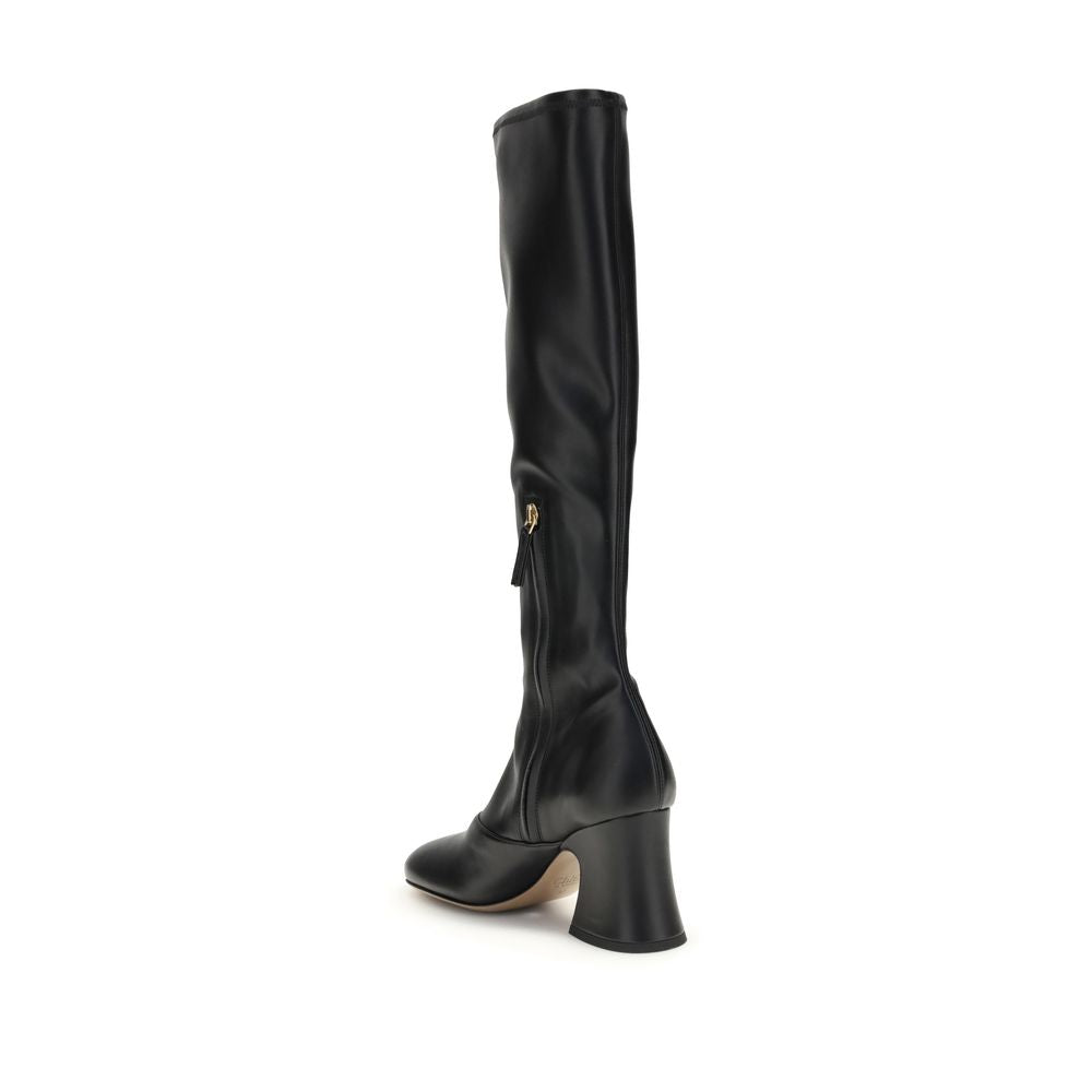 Black Leather High Heel Boots
