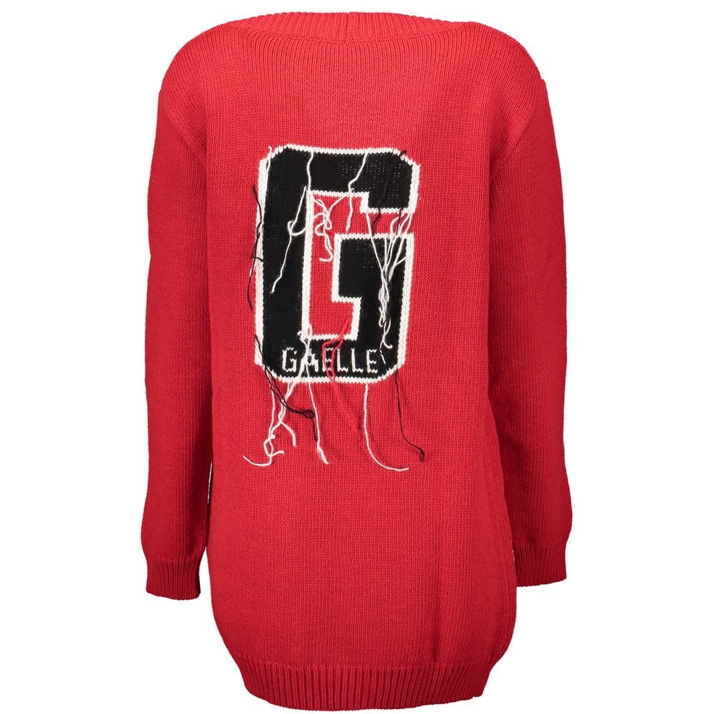 Red Acrylic Women Cardigan