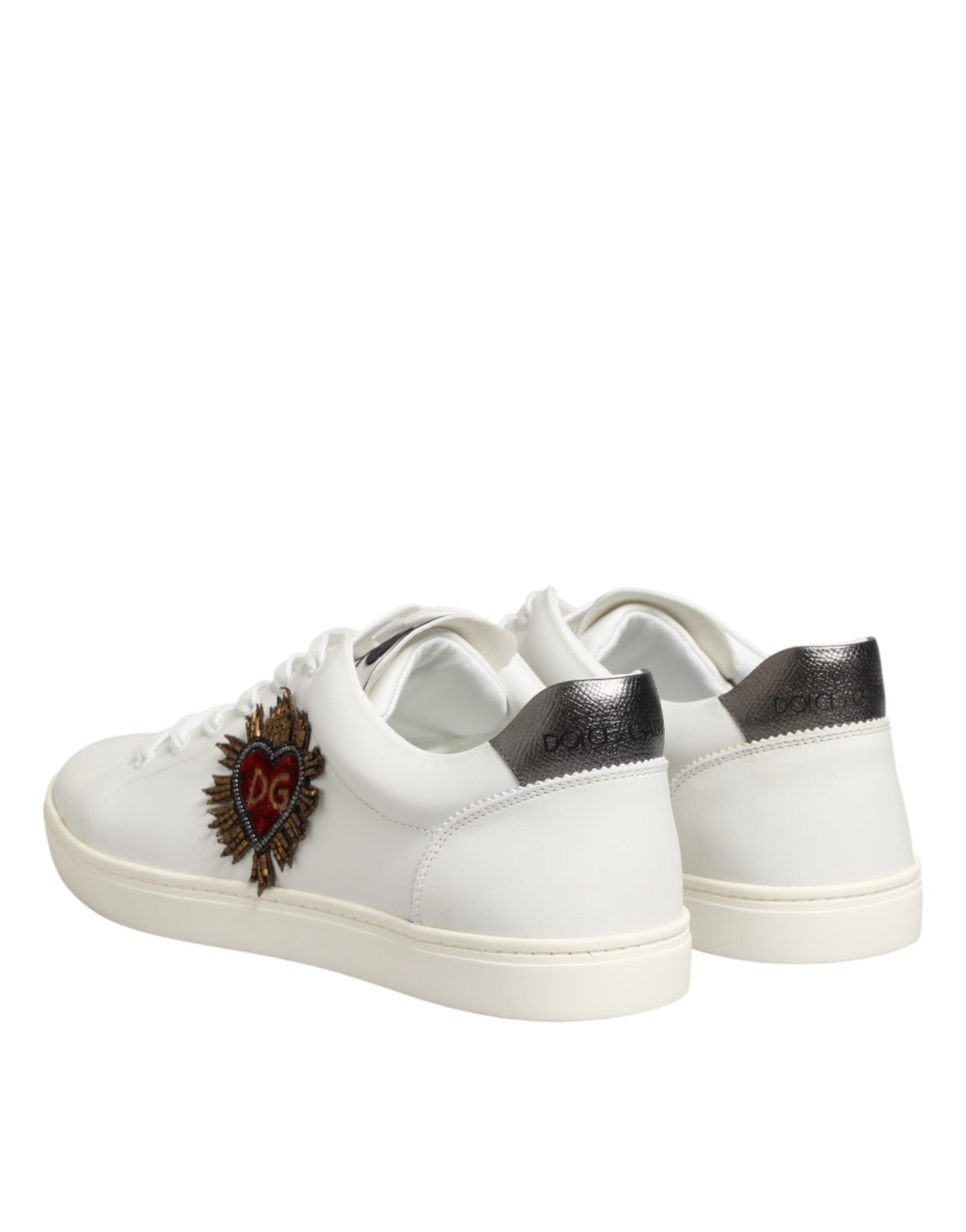 White Leather Heart Embellished Sneakers Shoes