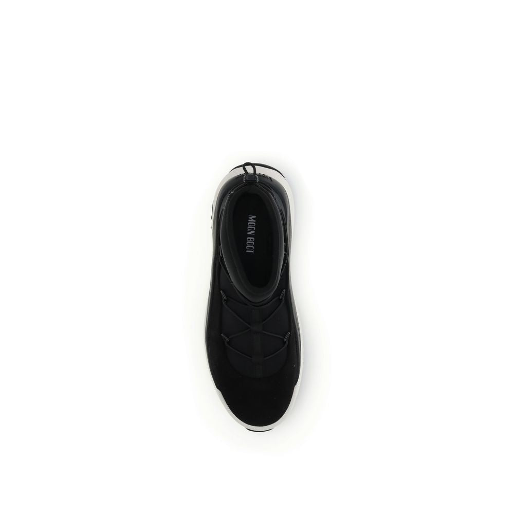 Black Polyester Lace-Up Boots