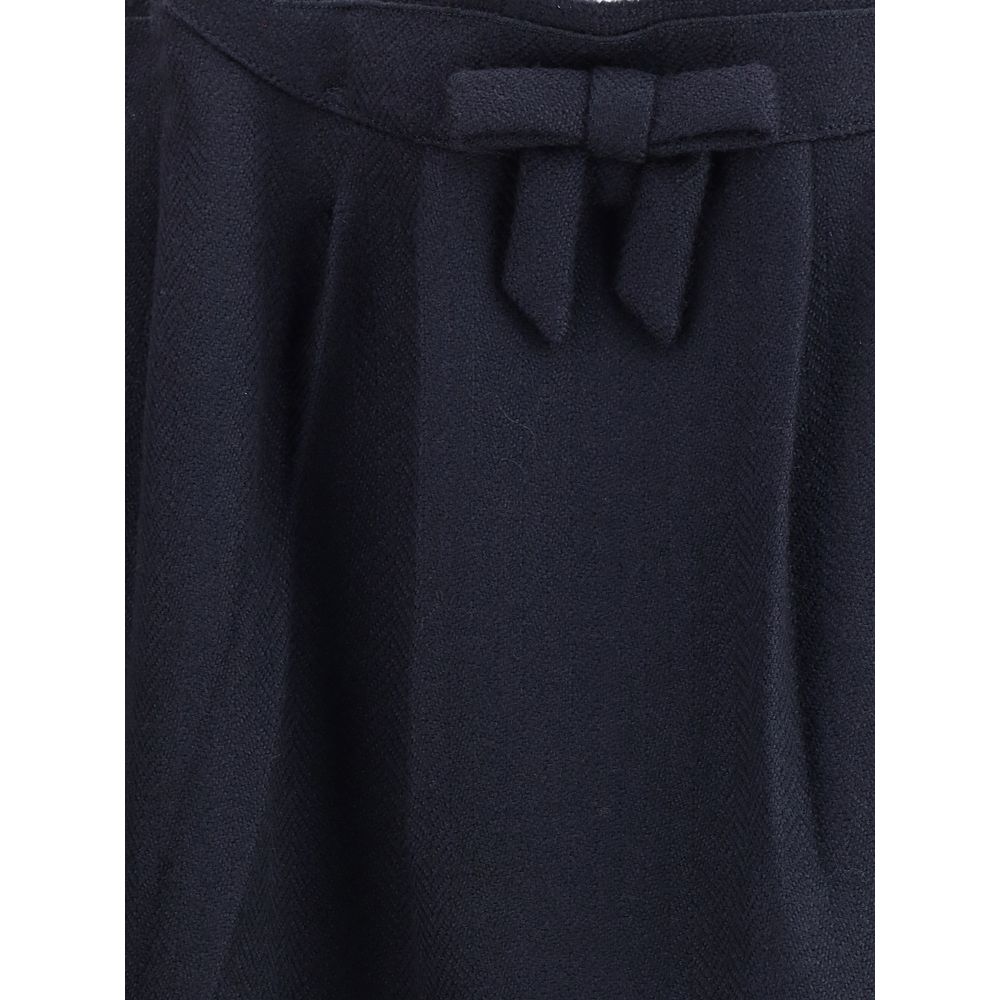 Blue Fleece Wool Midi Skirt