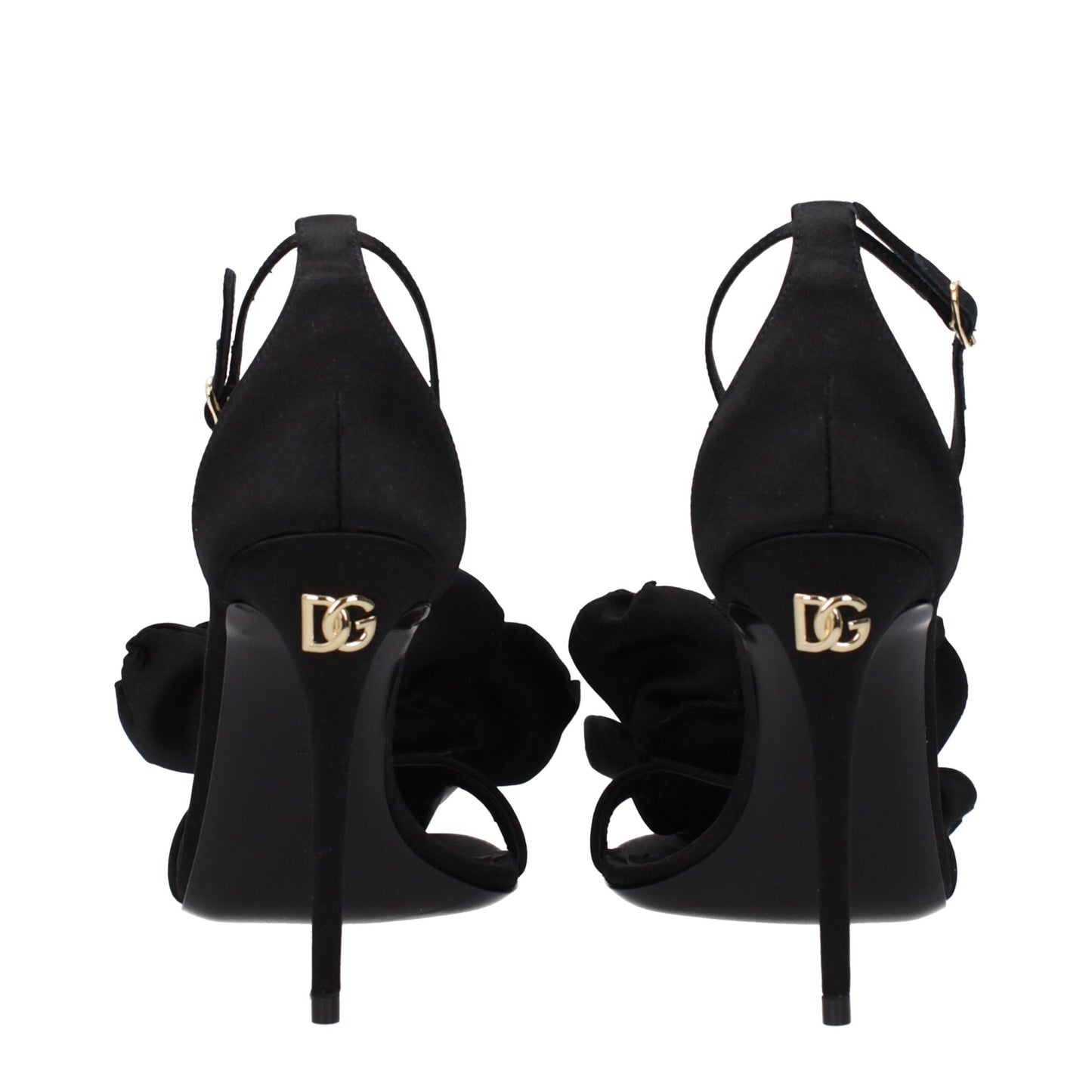 Black Satin Stiletto Heel Sandals