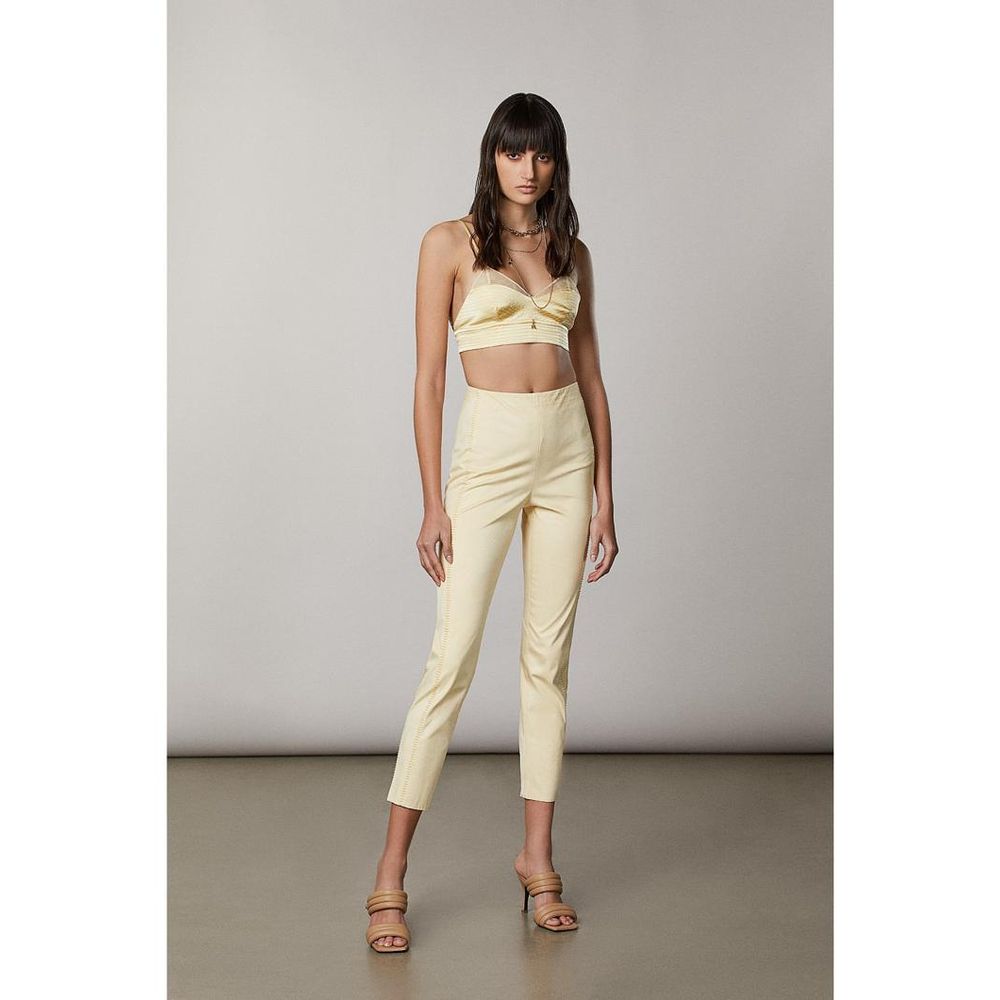 Yellow Polyester Casual Pants