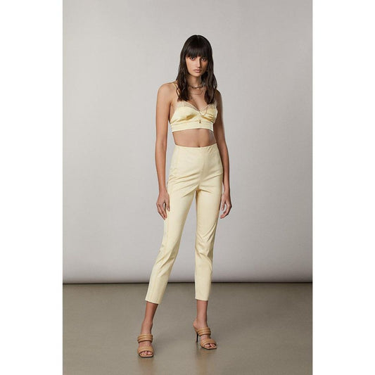 Yellow Polyester Casual Pants