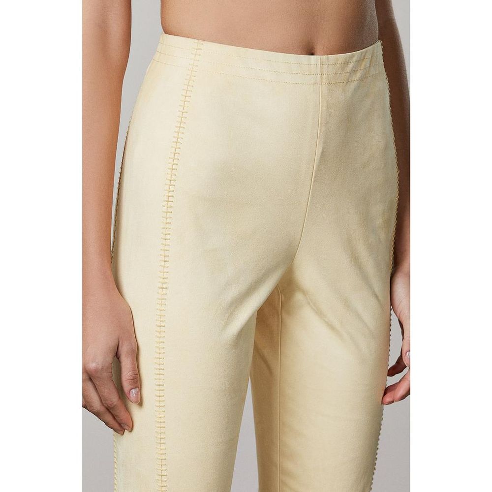 Yellow Polyester Casual Pants