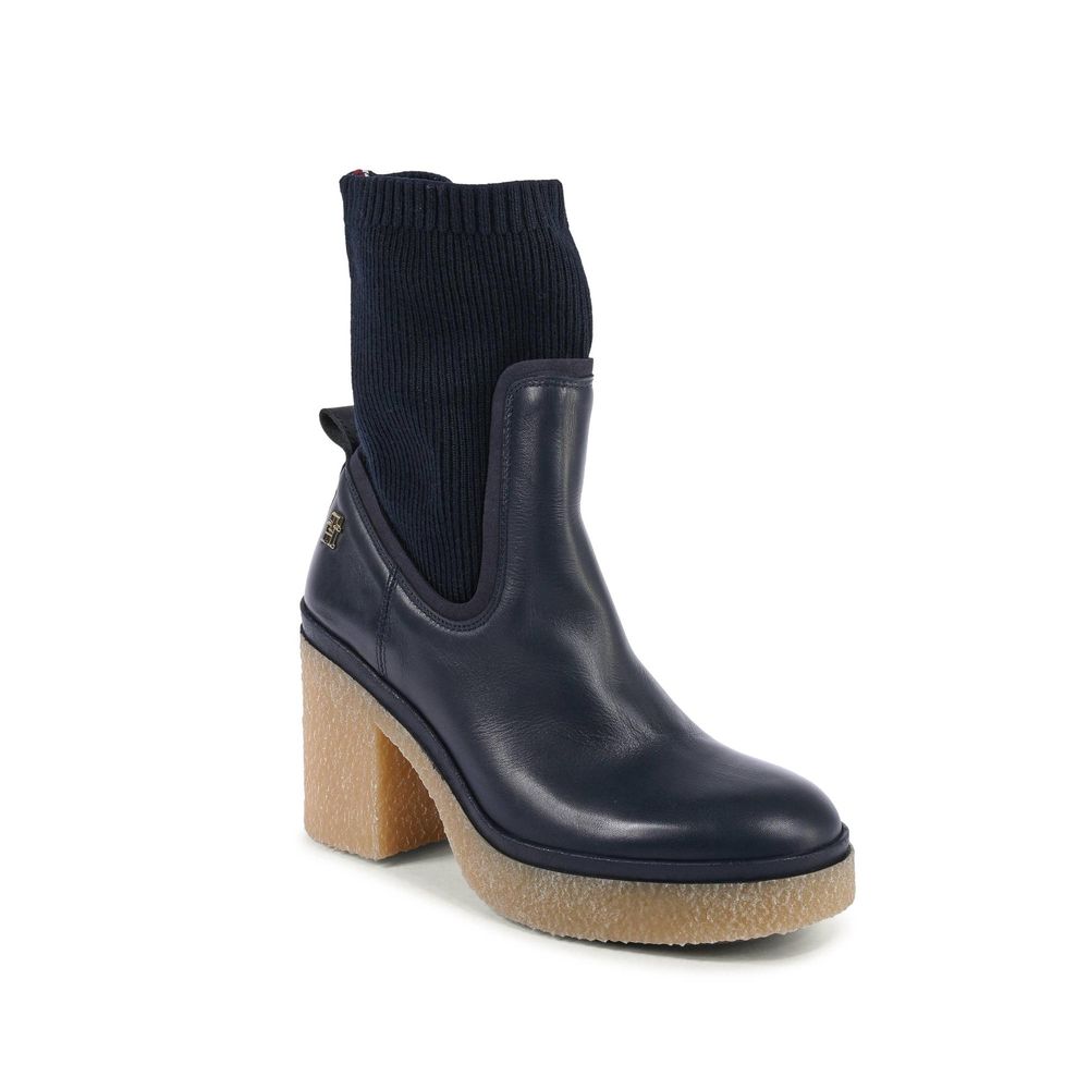 Blue Leather Ankle Boots