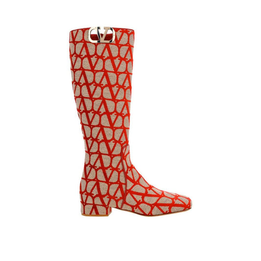 Beige Canvas Lace-Up Boots
