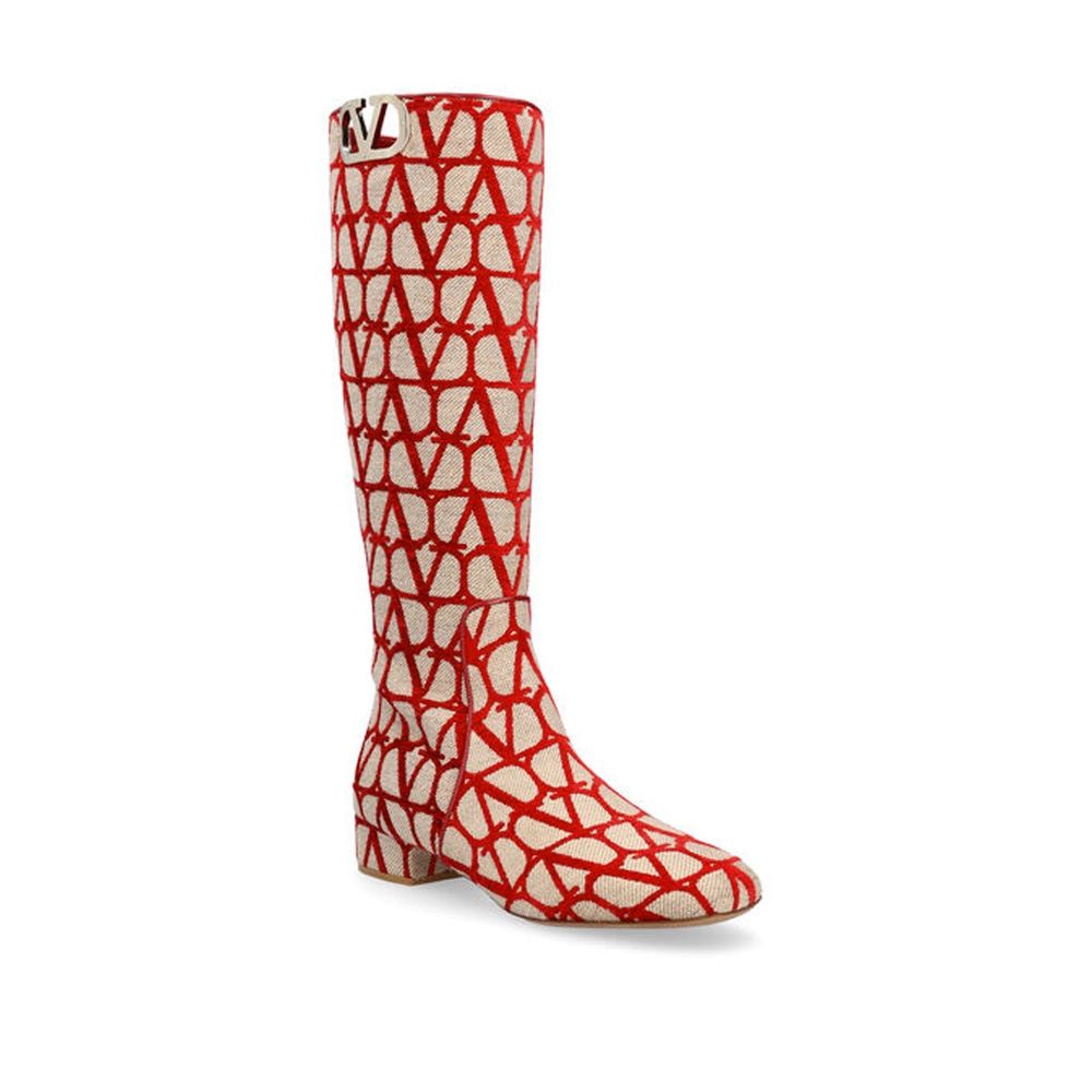 Beige Canvas Lace-Up Boots