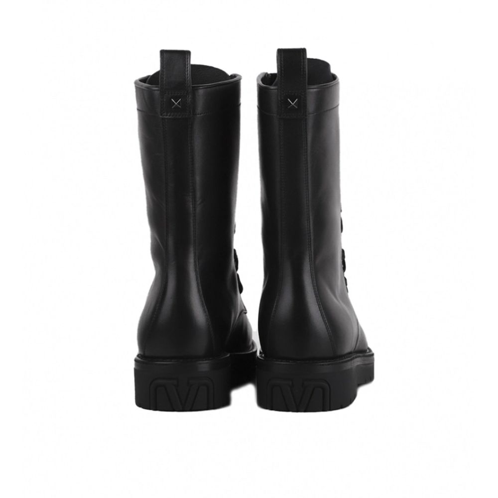 Black Calfskin Lace-Up Boots
