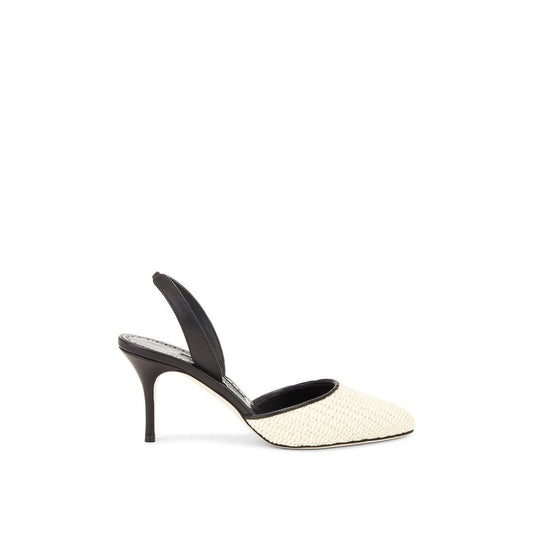 Black Raffia Mid Heel Pumps