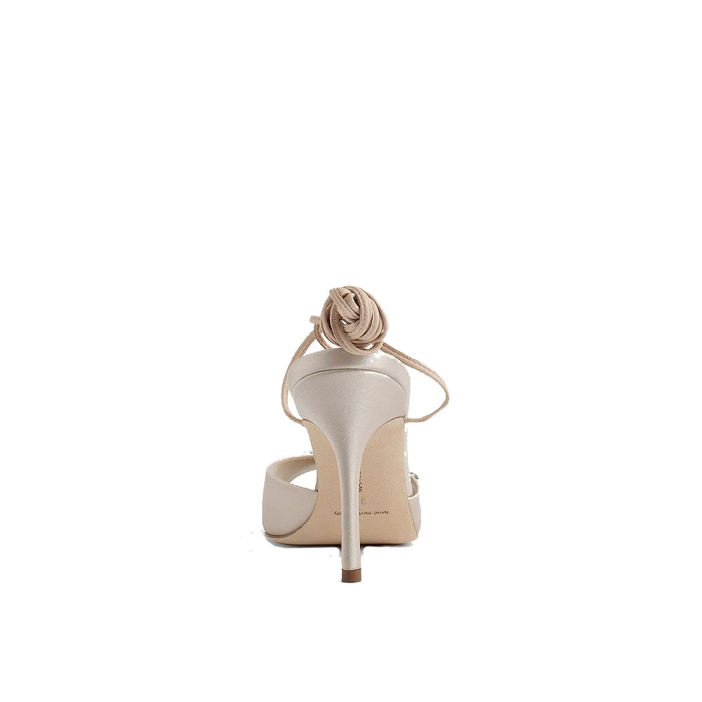Beige Silk Stiletto Heel Sandals