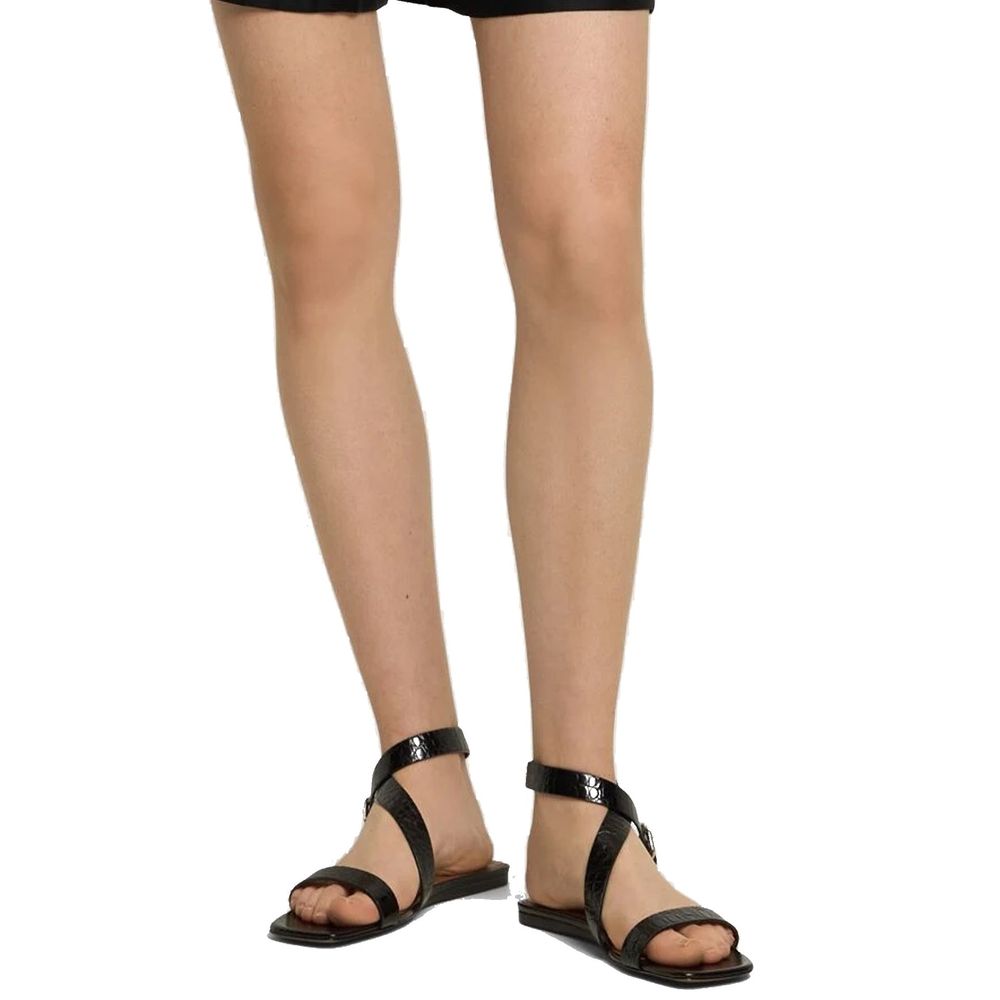 Black Calfskin Strap-On Sandals