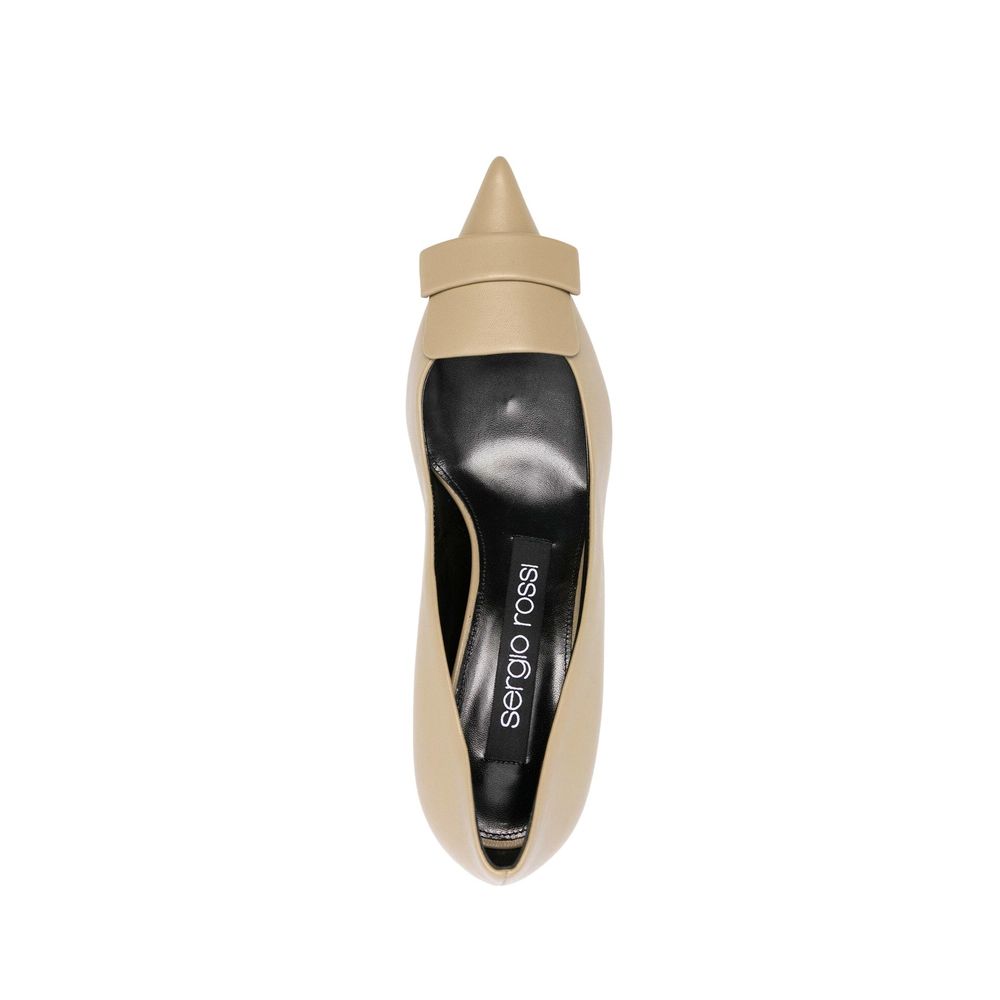 Beige Calfskin Mid Heel Pumps