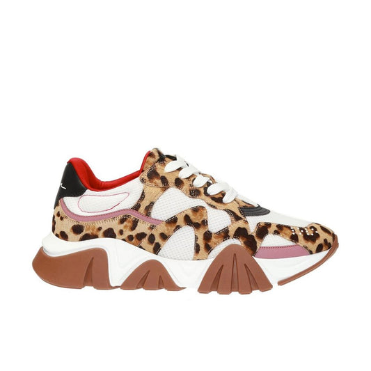 Beige Leather Chunky Sneakers