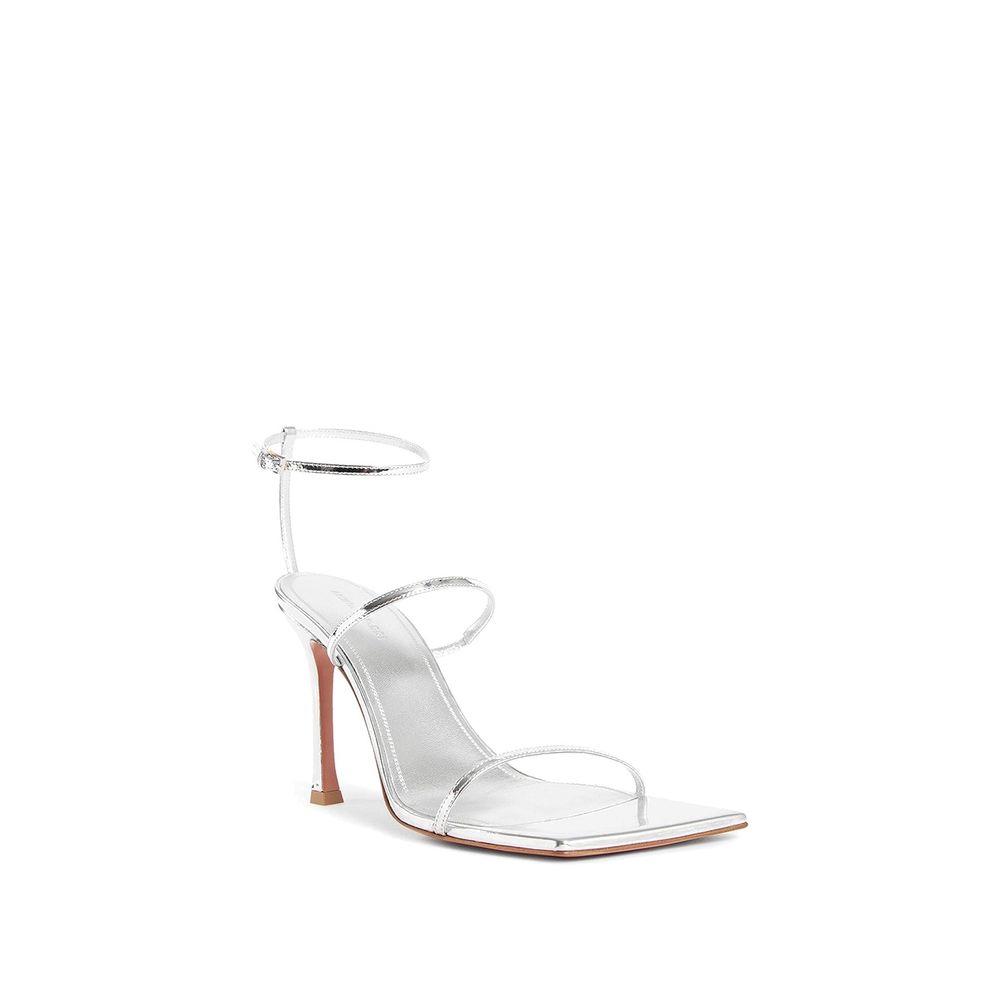 Silver Calfskin Stiletto Heel Sandals